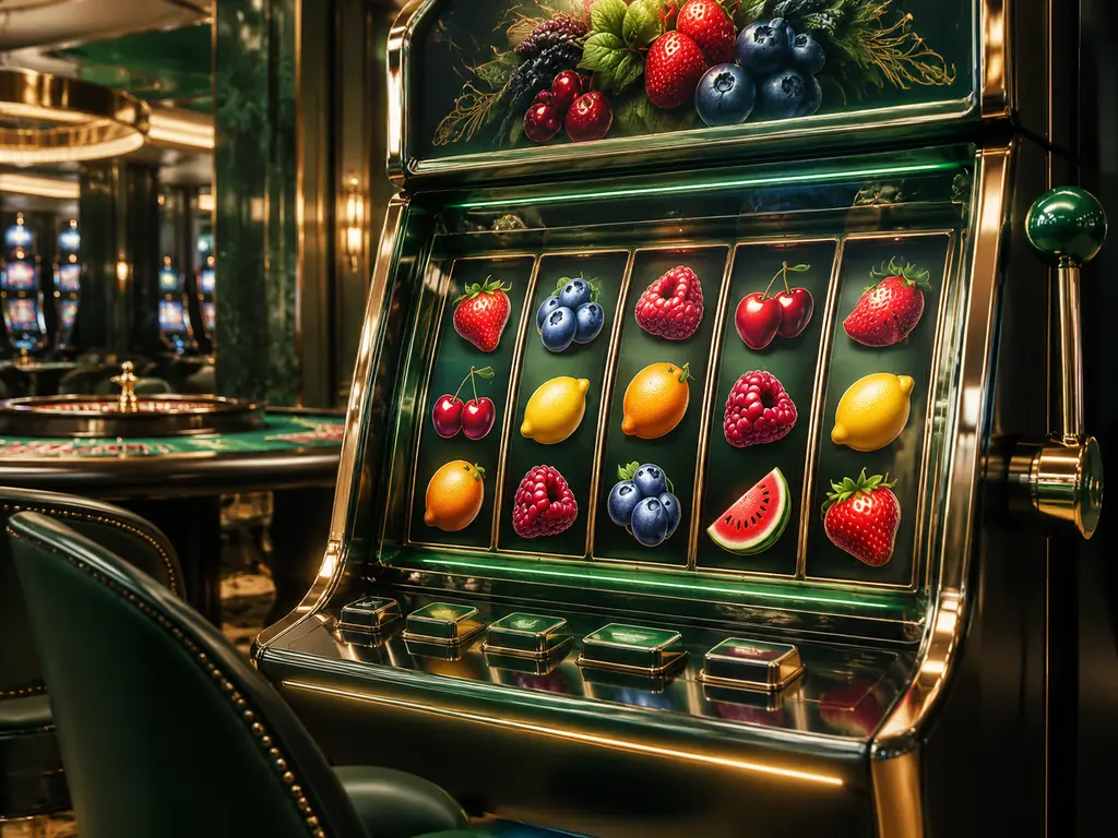 Mesin slot bertema buah di ruang kasino