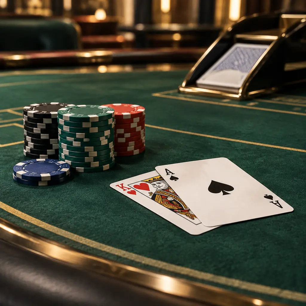 Kartu dan keping di meja blackjack